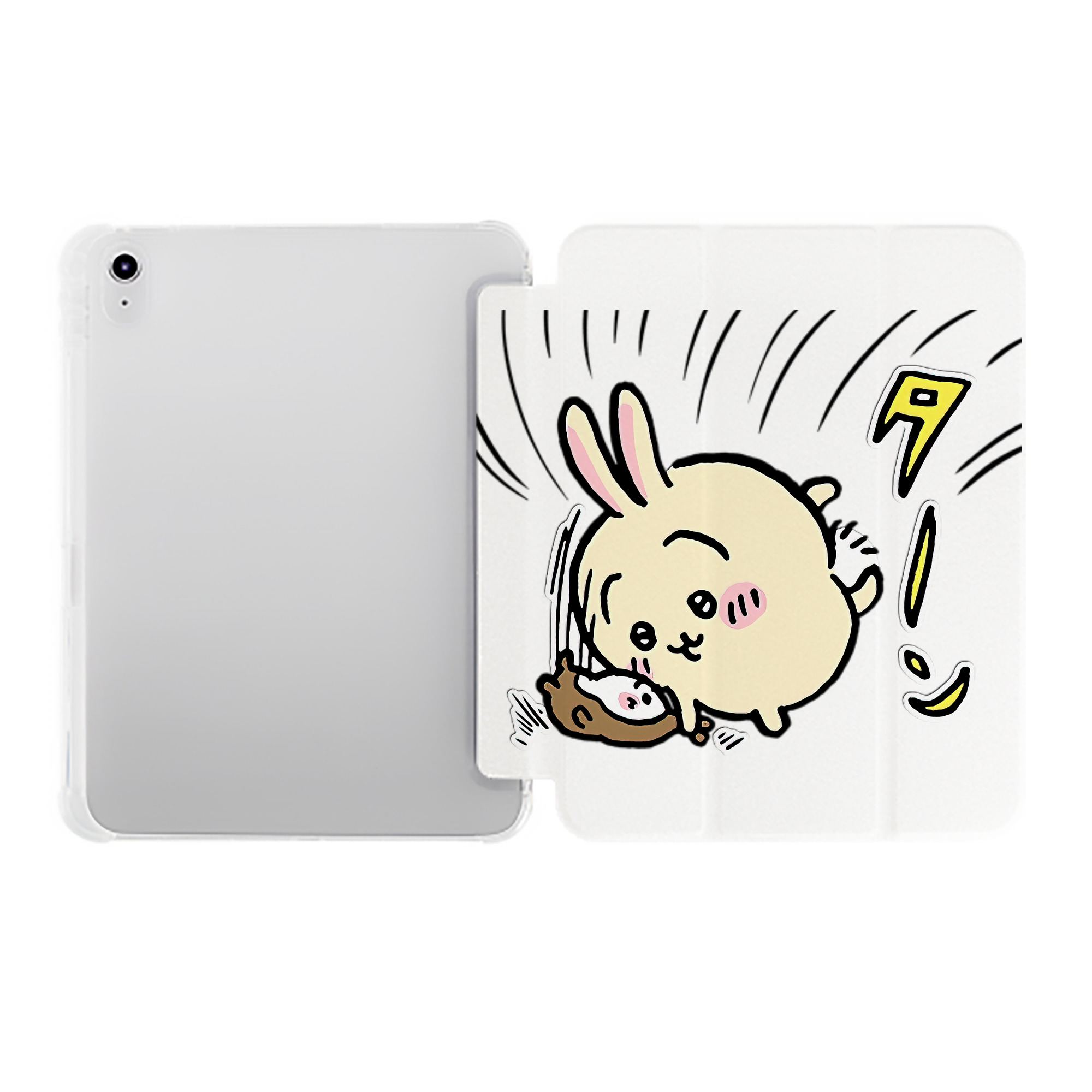 （画像用） ちいかわ うさぎ Chii-kawa usagi IPad ケース ペン収納付き 三つ折りスタンド PUレザー×シリコン 対応機種9.5/10.5/10.9インチ